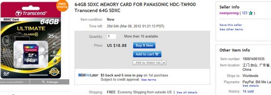 64GB SDXC MEMORY CARD FOR PANASONIC HDC-TM900 Transcend 64G SDXC